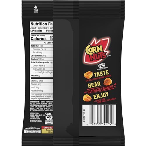 Close-up of seasoned Corn Nuts Loaded Taco Flavor kernels with taco seasoning and crunch.