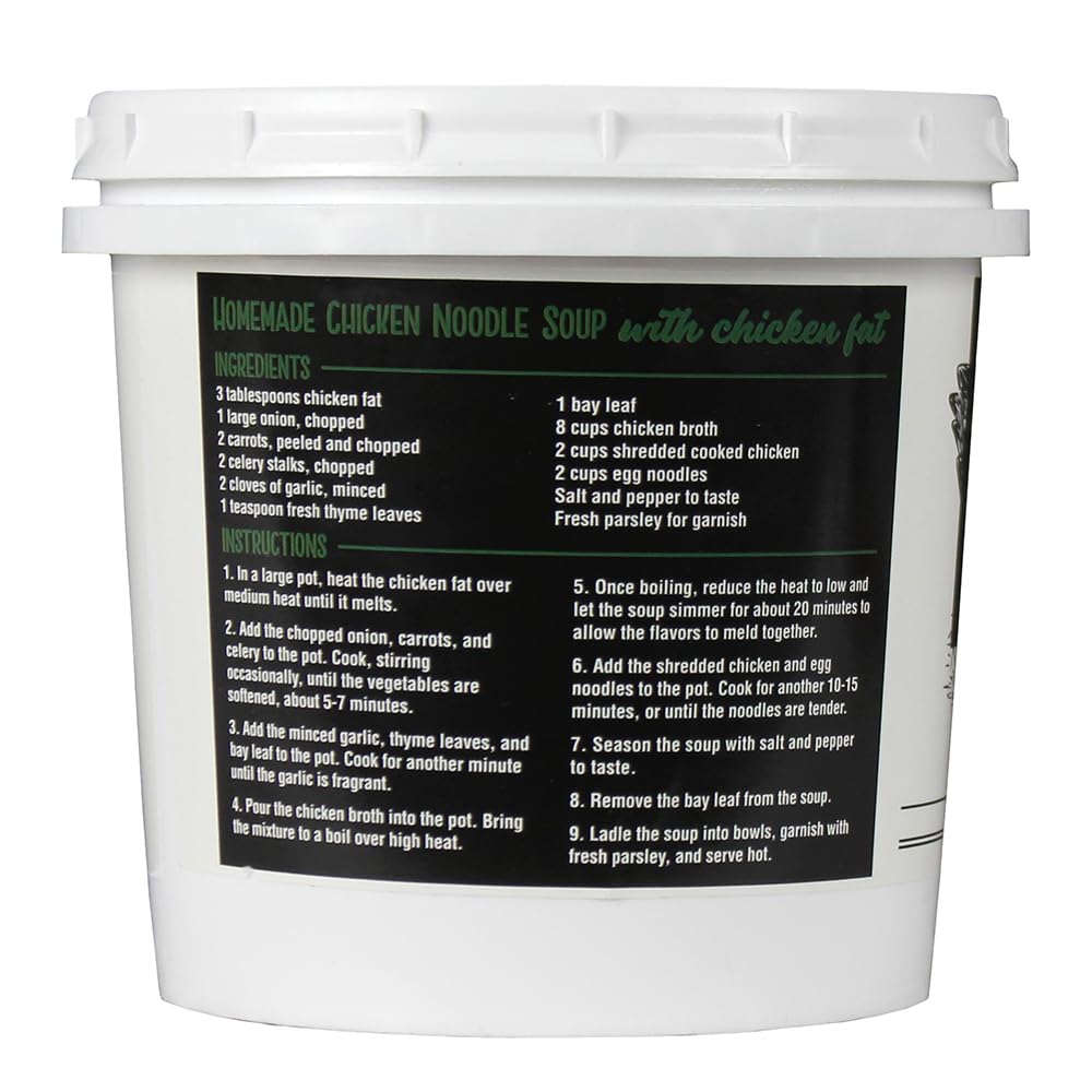 Cornhusker Kitchen chicken fat tub label closeup, showcasing no preservatives