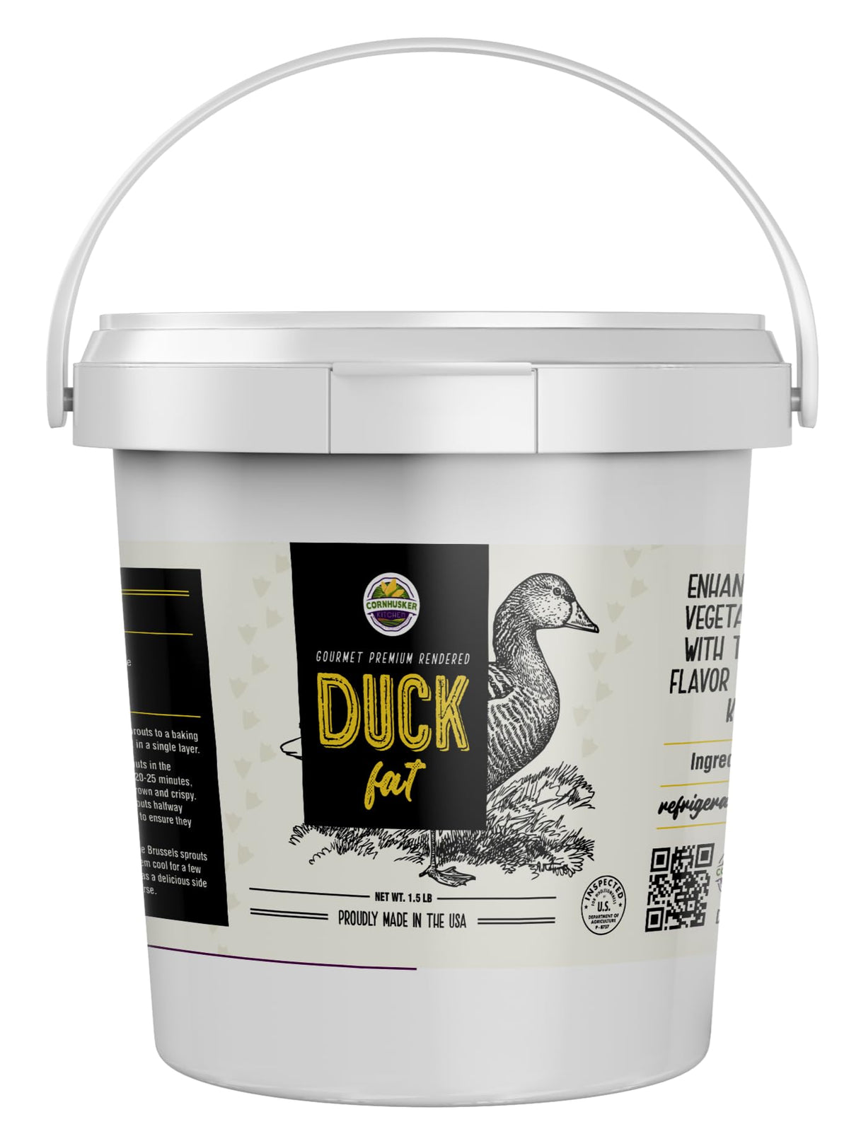 Cornhusker Kitchen Duck Fat tub ready for frying with rich flavor.