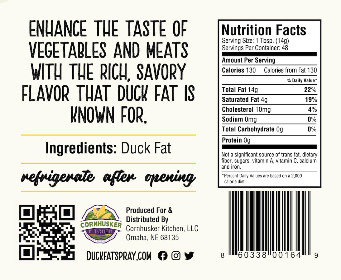 Duck Fat tub on shelf for versatile cooking and easy access.
