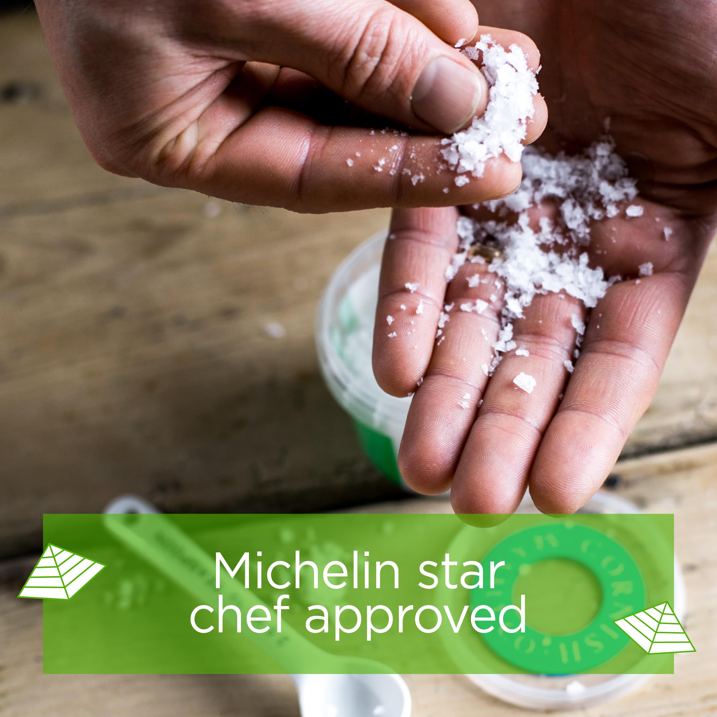 Cornish Sea Salt Co mineral flakes on a finished dish provide a light, crunchy finish.