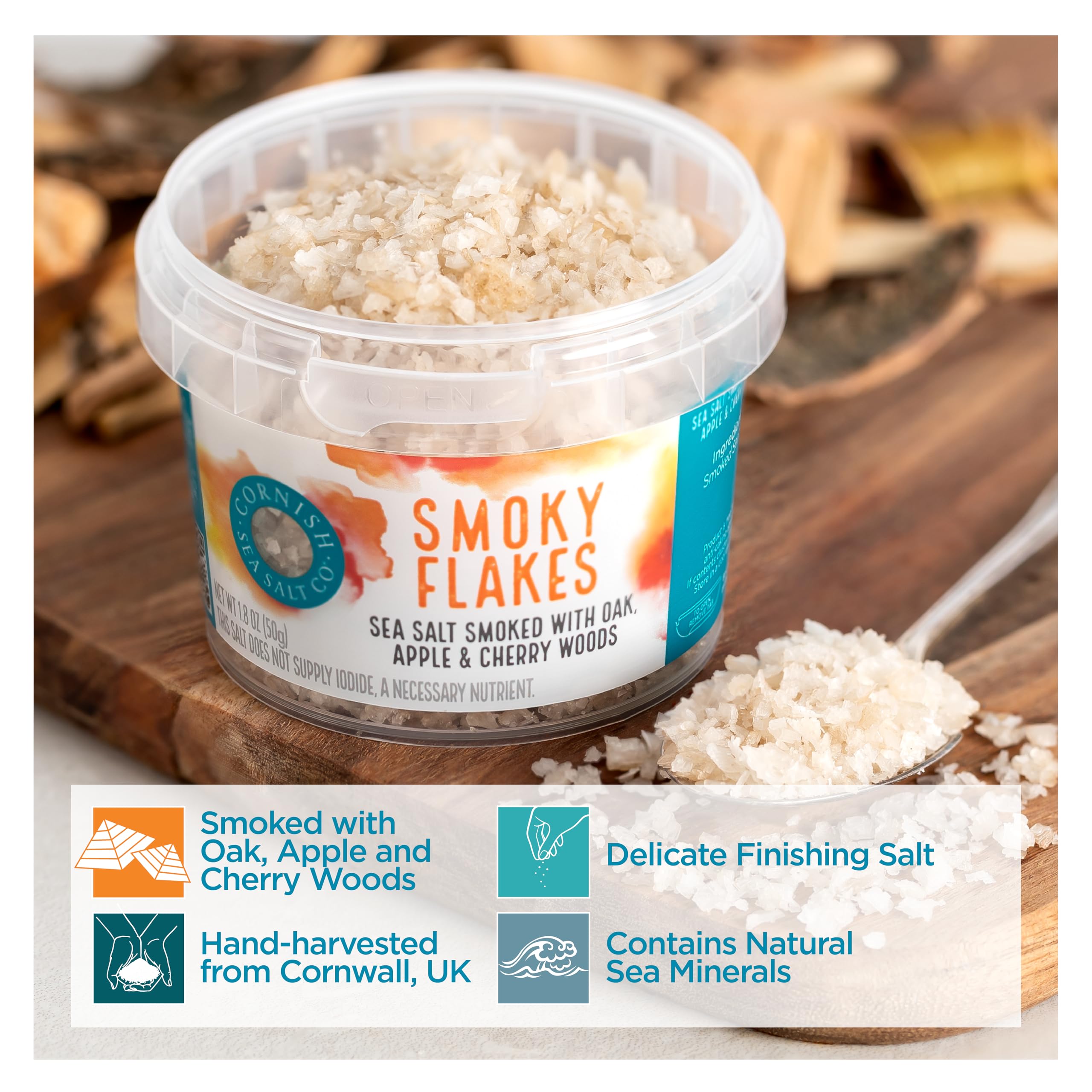 Cornish Sea Salt Co Smoky Flakes swirl into sauces for deeper flavor.