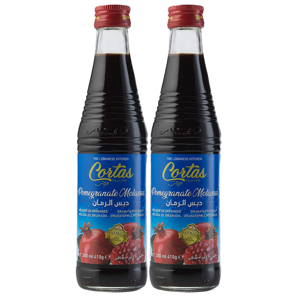 Cortas Pomegranate Molasses bottle front view shows 10 oz package and rich color
