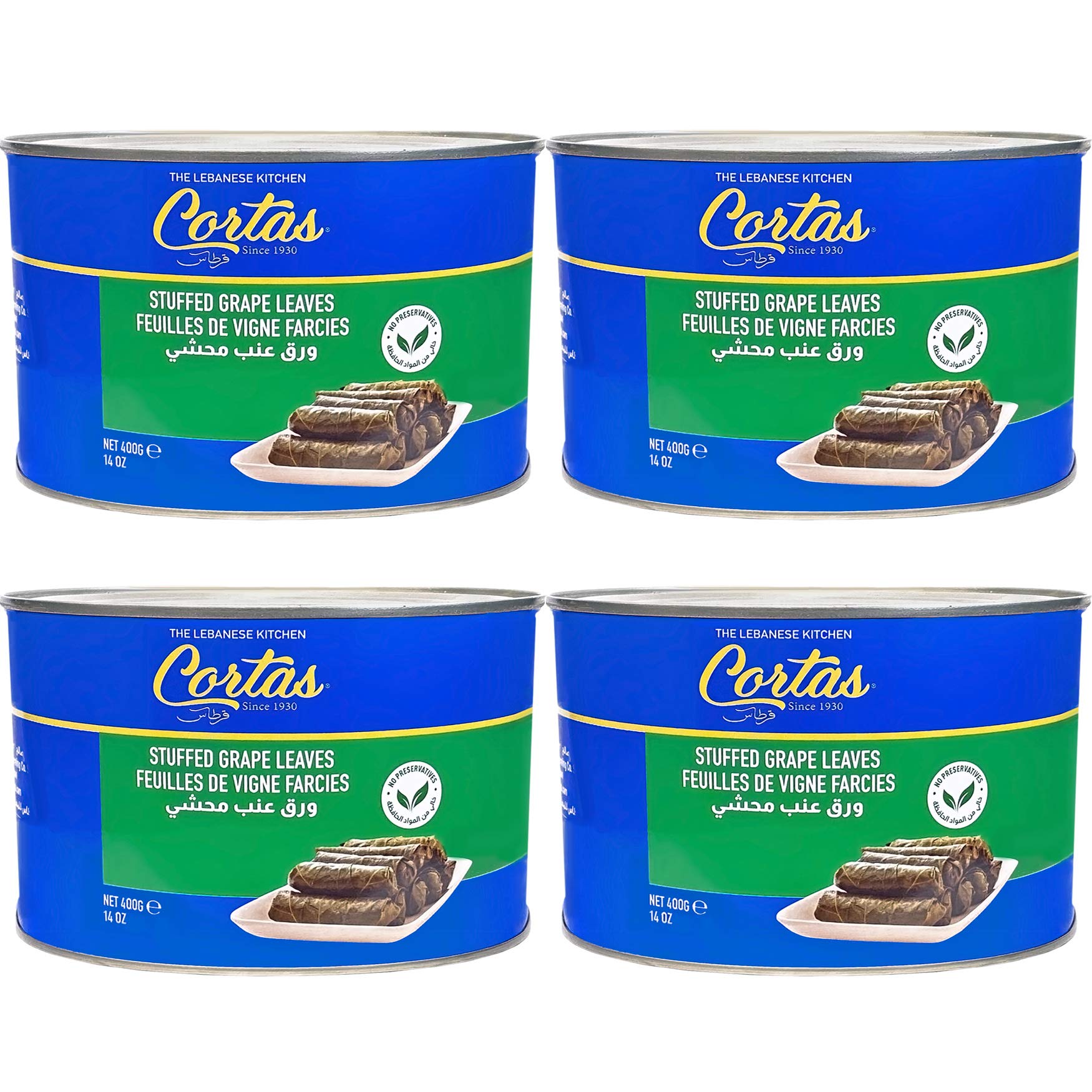 Cortas stuffed grape leaves 4-pack box, convenient ready-to-serve appetizer option.