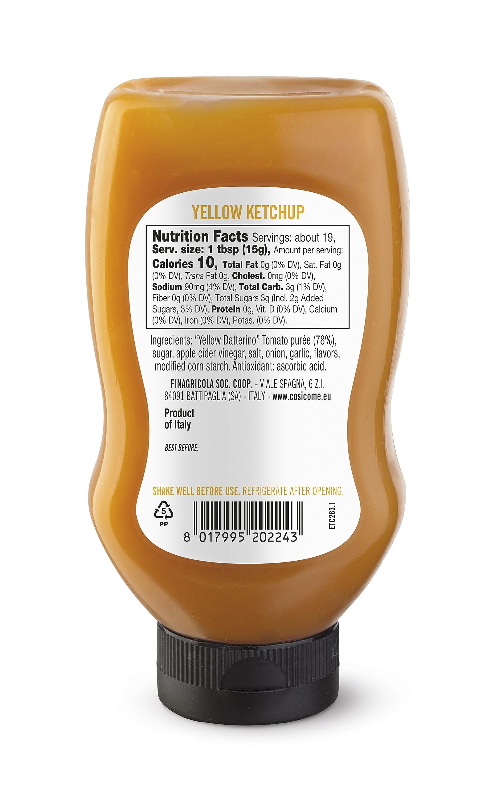 Così Com'è Yellow Tomato Ketchup on a plate, perfect for boosting burgers