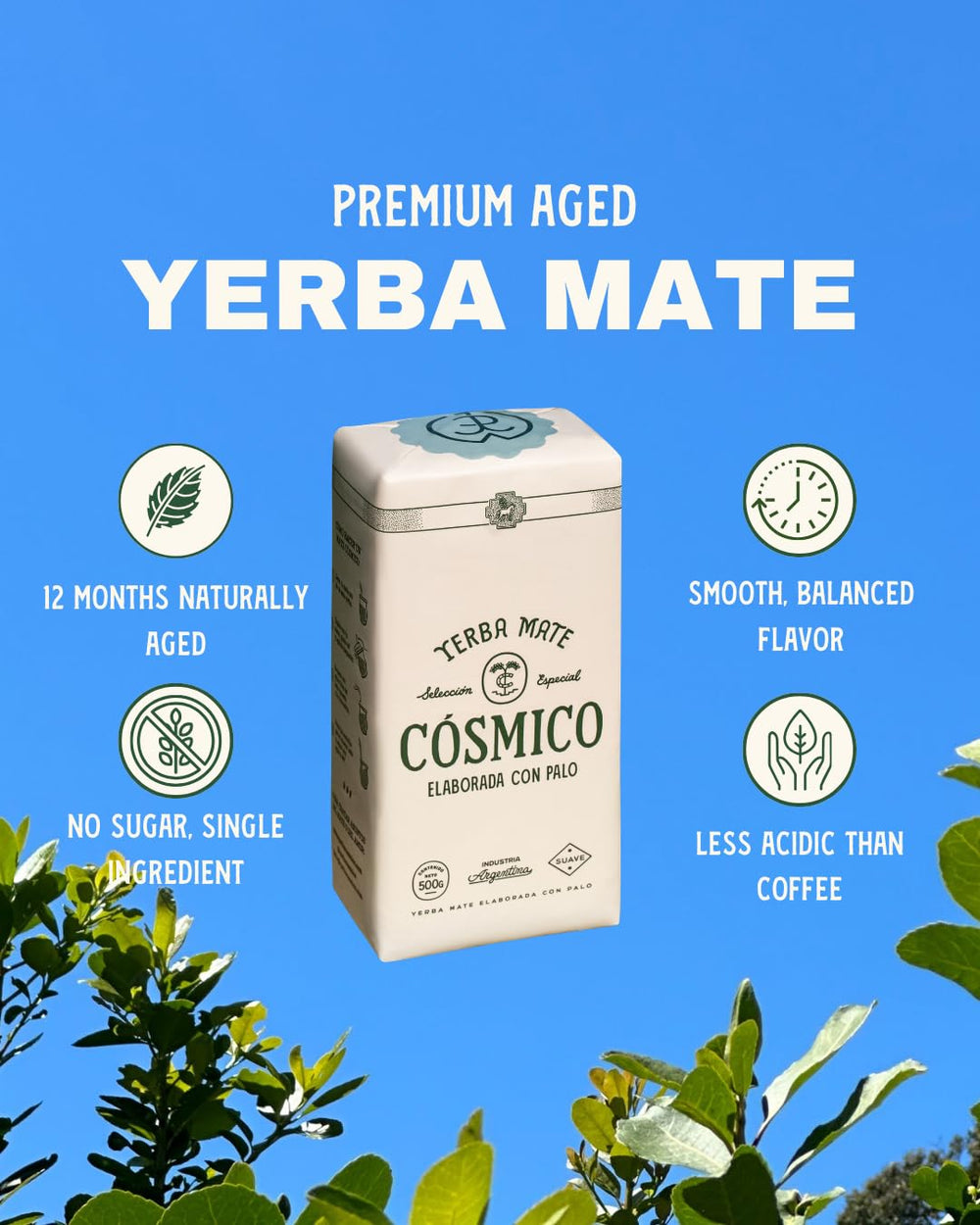 Cósmico Yerba Mate gluten-free pure leaves for clean sipping