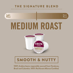 Rainforest Alliance badge on Costa packaging indicating sustainability.