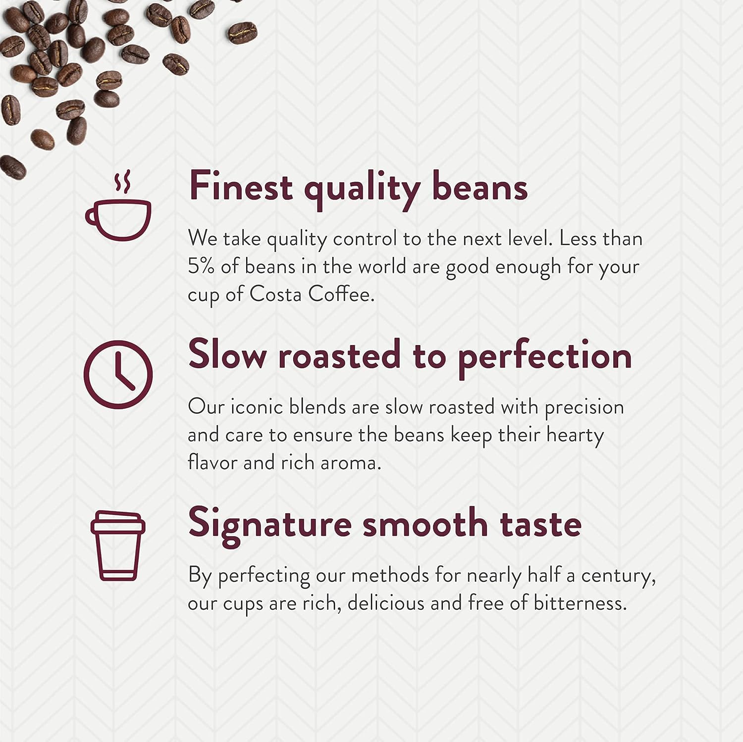 Close-up of Costa Signature Blend pods, highlighting a smooth decaf profile.