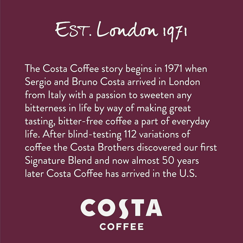 Steaming cup of Costa coffee representing a morning ritual.