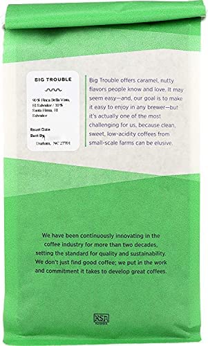 Counter Culture Big Trouble sustainable-farming-label emphasizes environmentally friendly sourcing practices.