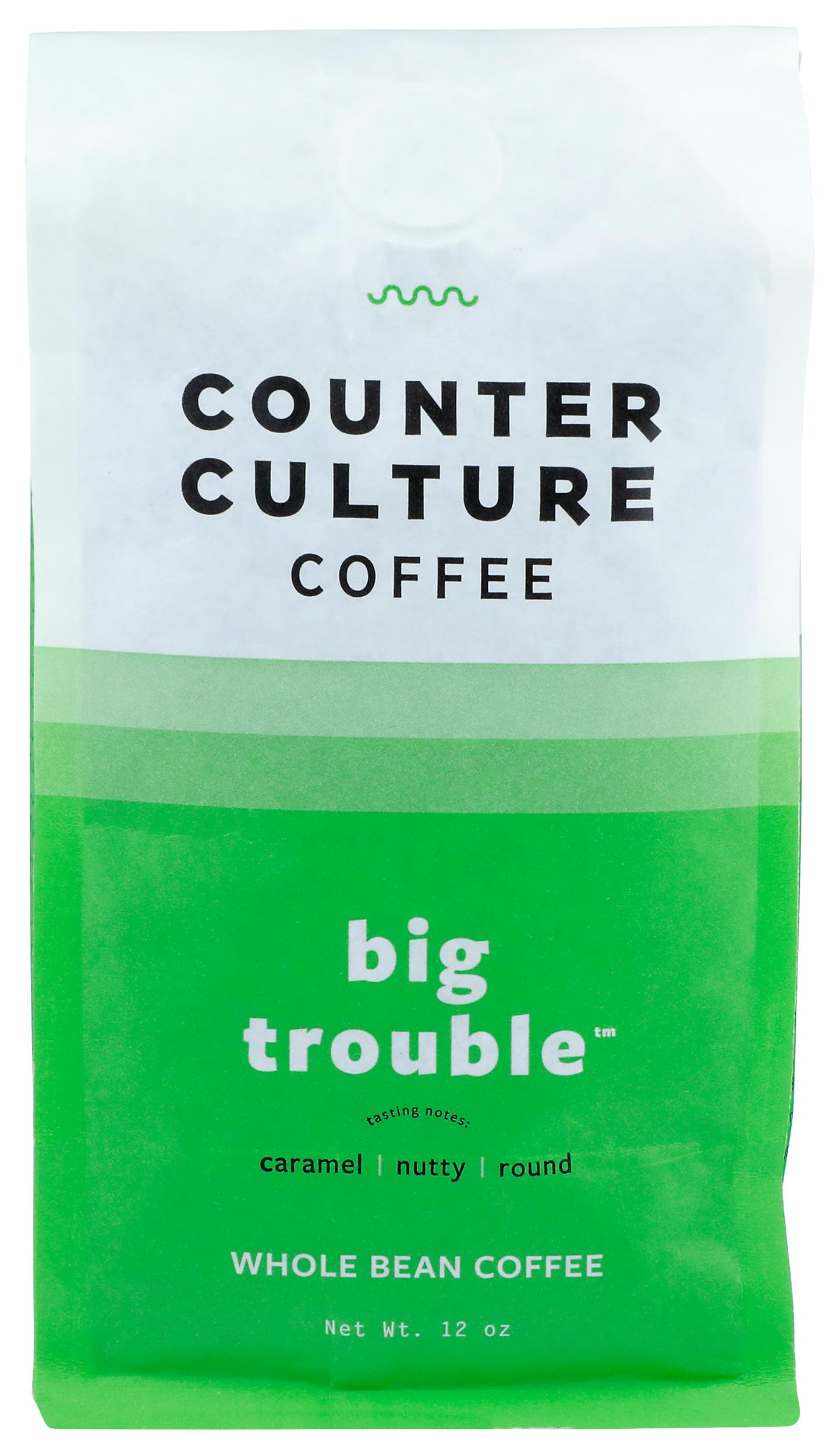 Counter Culture Big Trouble whole bean bag ready for home brewing.