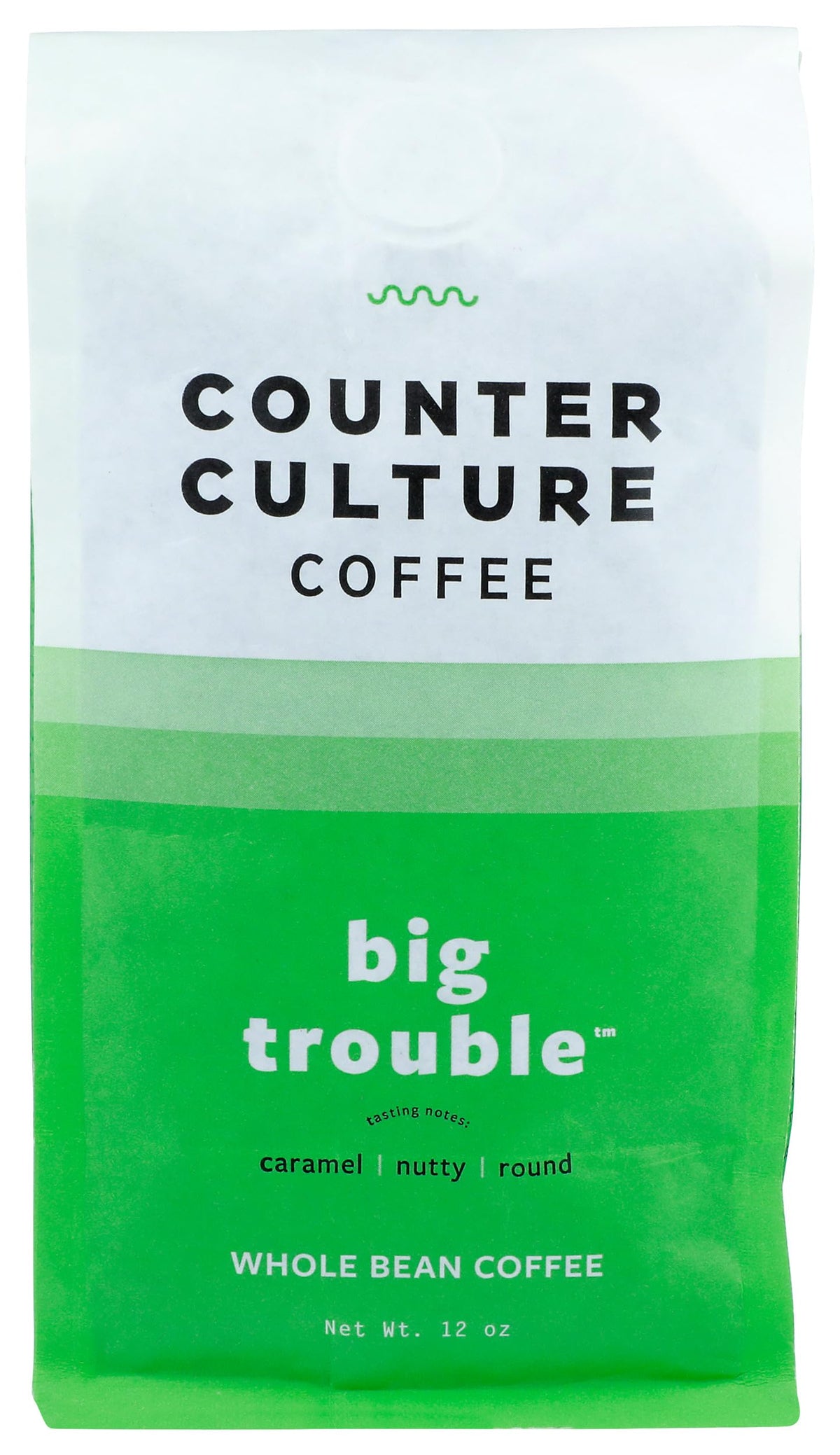 Counter Culture Big Trouble whole bean bag ready for home brewing.