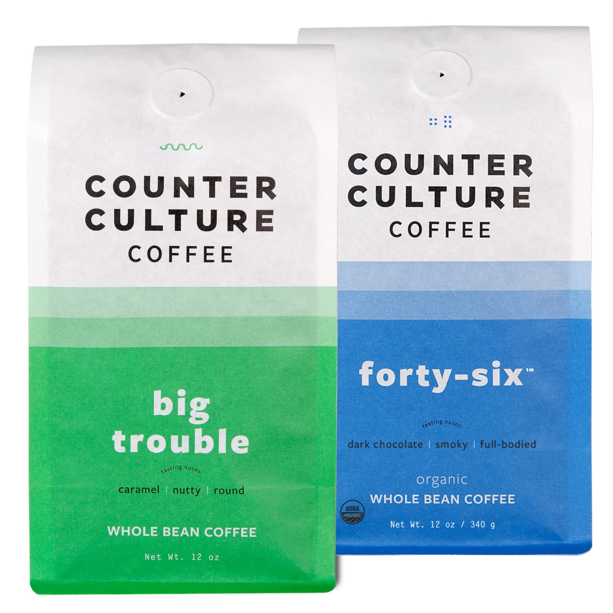 Counter Culture Big Trouble and Forty-Six multi-pack bags for diverse home brews.