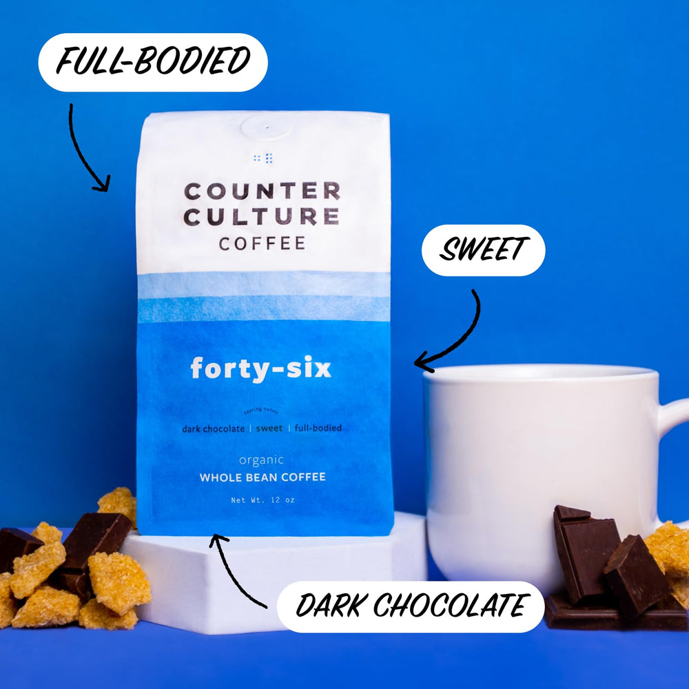 Counter Culture Forty-Six whole bean aroma for rich, chocolatey flavors.