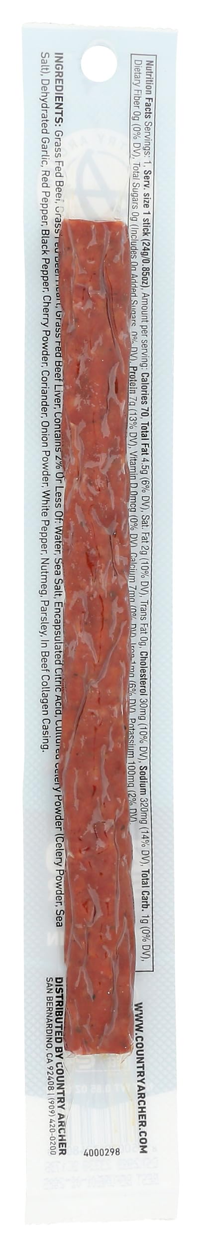 Country Archer Beef Stick Ancestral Original ingredients label emphasizes quality