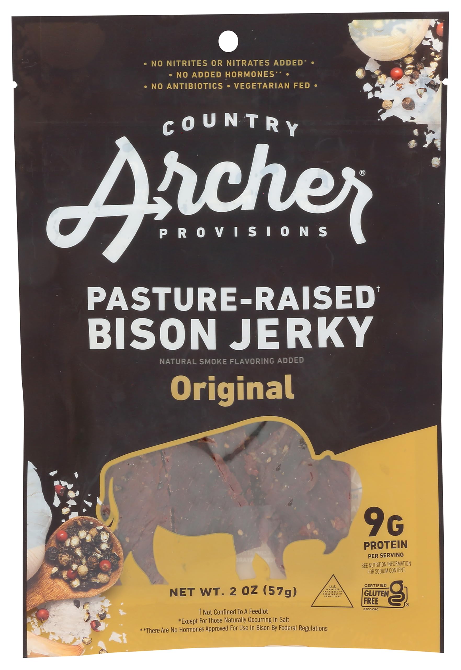 Country Archer Bison Original jerky packaging signals premium quality for on-the-go snacking.