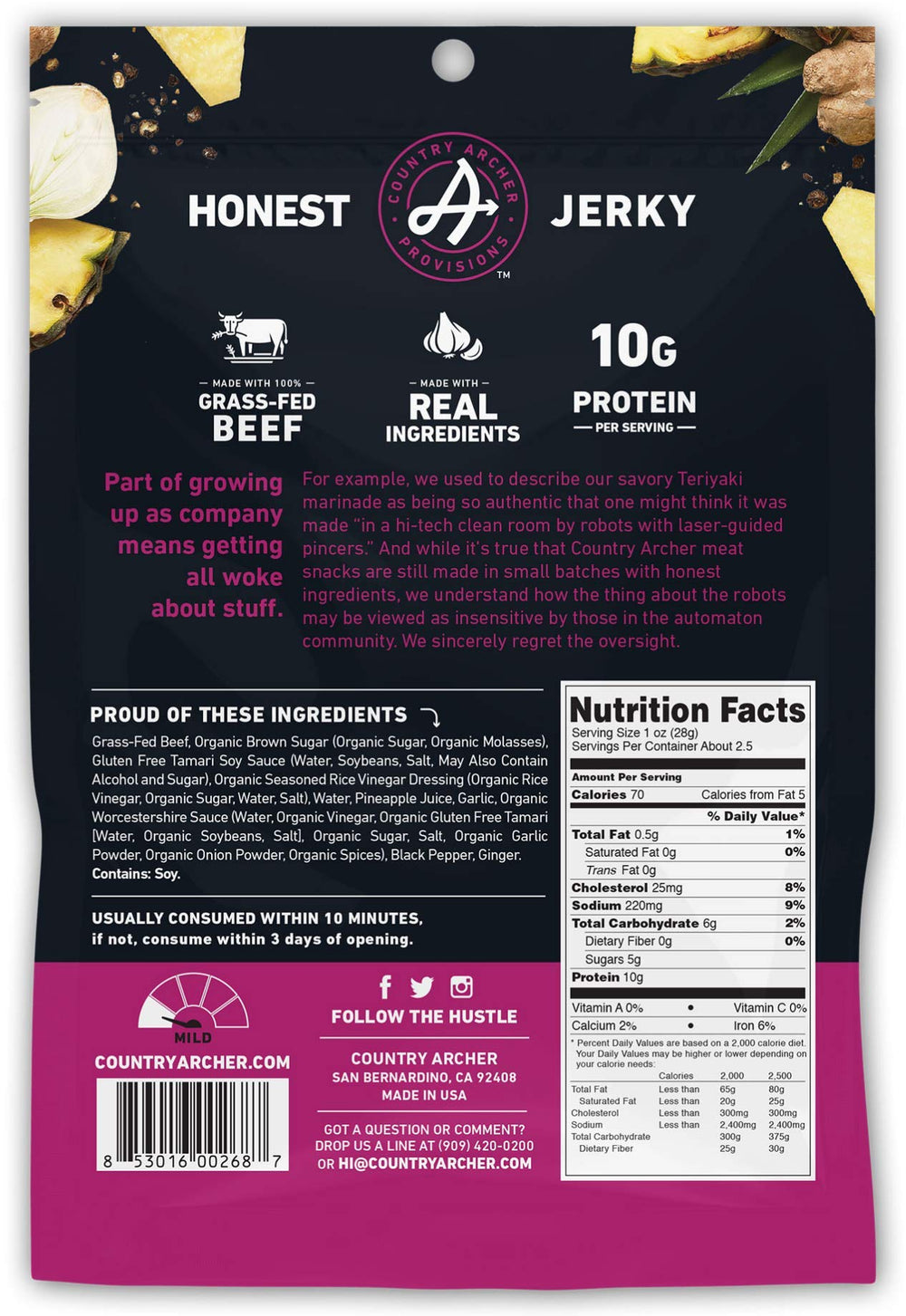Country Archer grass-fed beef jerky slices with natural ingredients