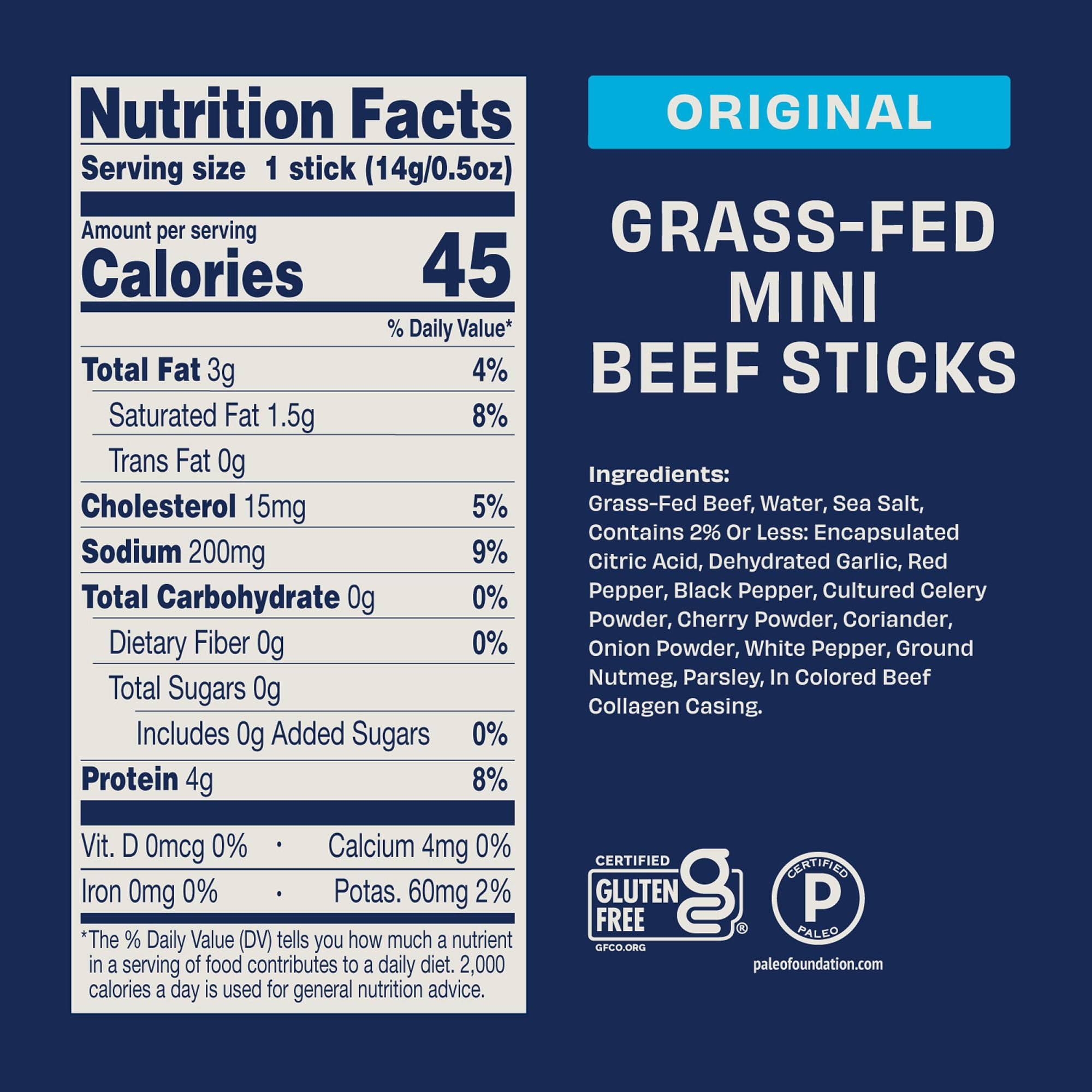 Country Archer grass-fed mini sticks close-up highlights clean ingredients.