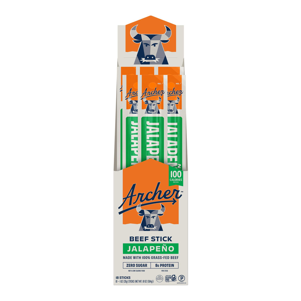 Country Archer Jalapeño beef jerky stick, 1 oz, spicy protein on the go.