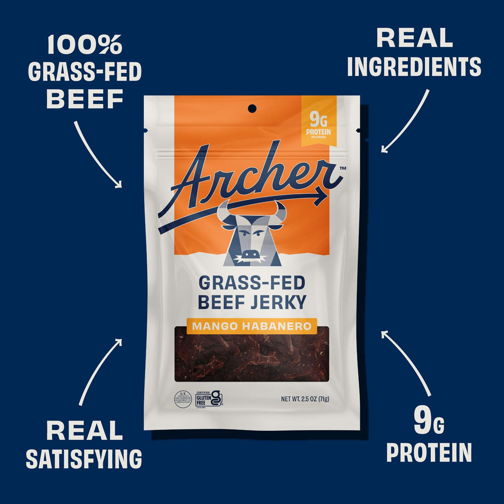 Country Archer Mango Habanero jerky close up texture shows tender chew.