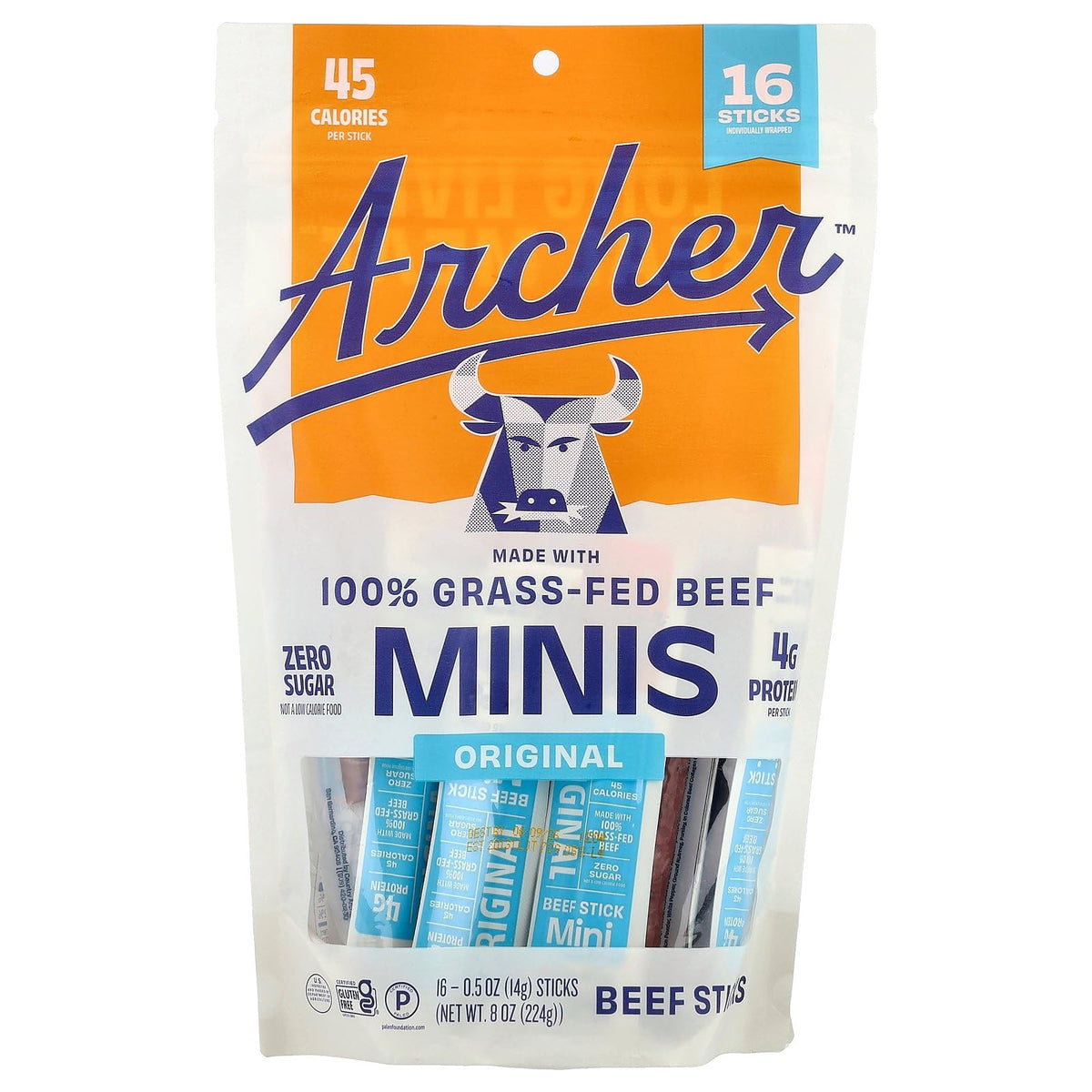 Country Archer Mini Beef Original Jerky Sticks pack front for on-the-go protein and flavor.