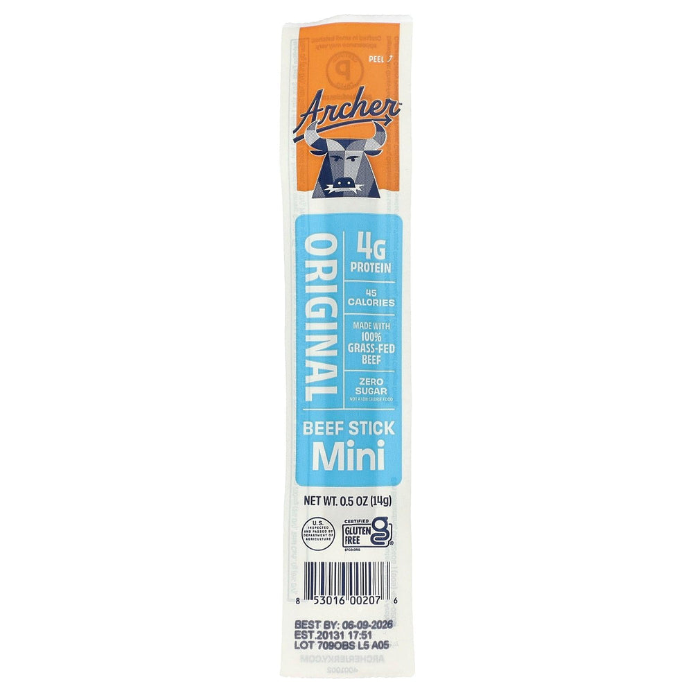 Country Archer Mini Beef Original Jerky Sticks in hand demonstrates portable, mess-free snacking.