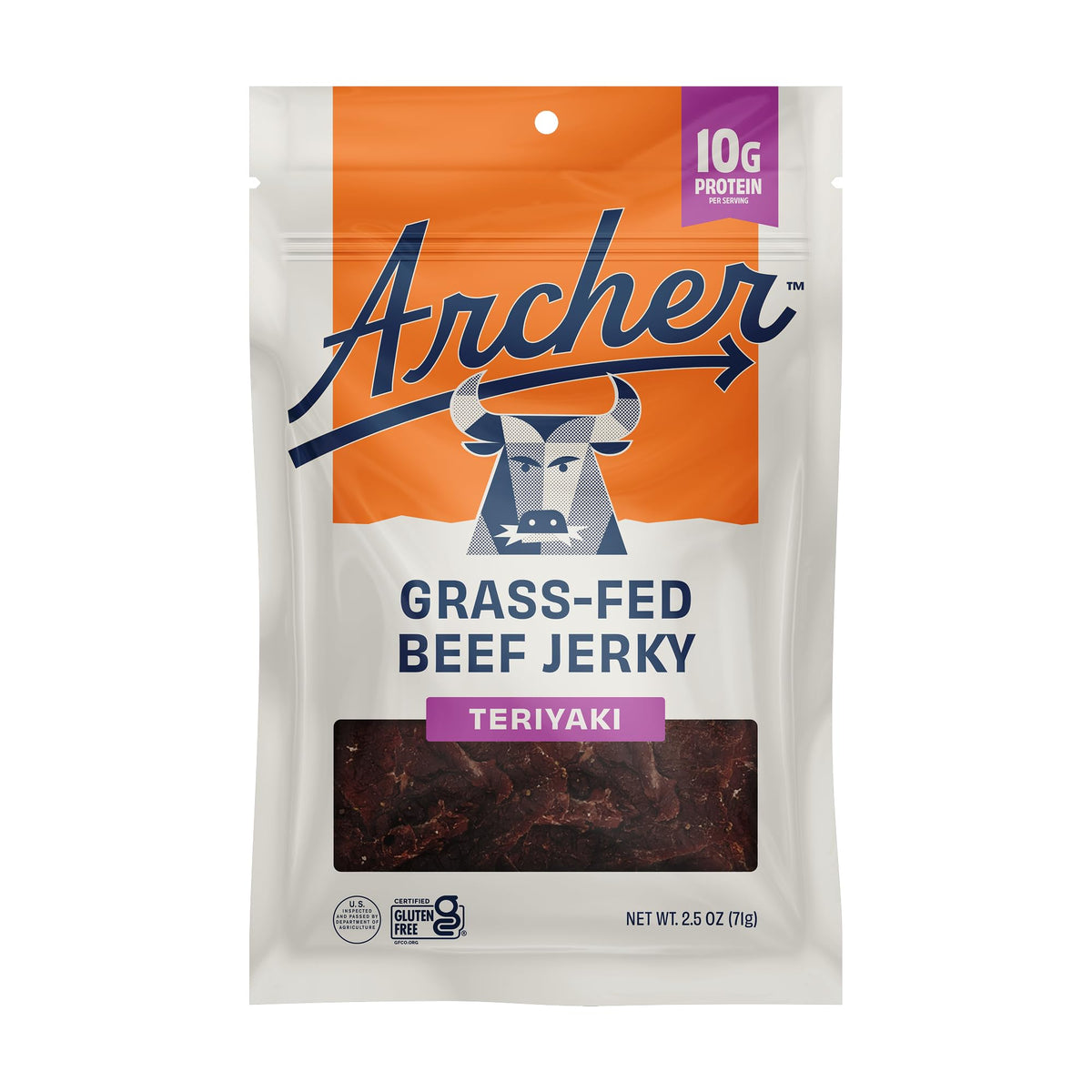 Country Archer Teriyaki Jerky pack close-up showing convenient on-the-go snack