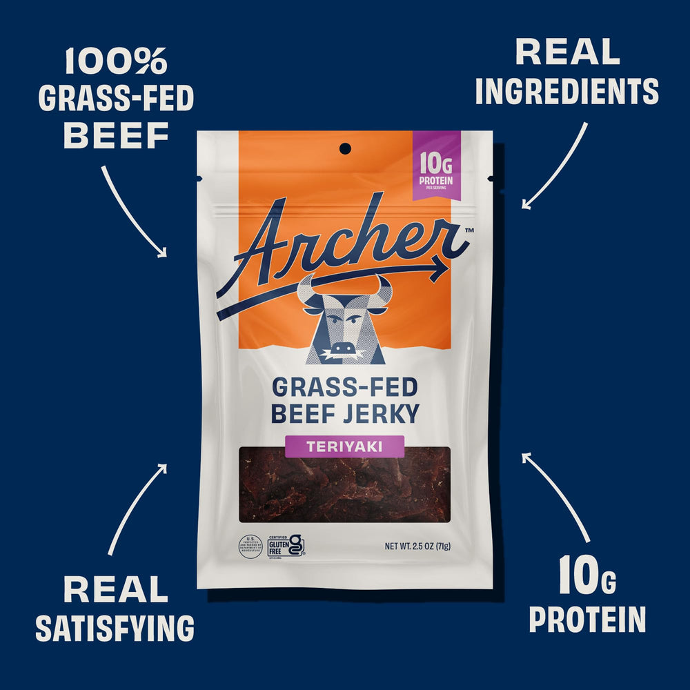 Country Archer Teriyaki Jerky serving plate illustrating gluten-free protein snack