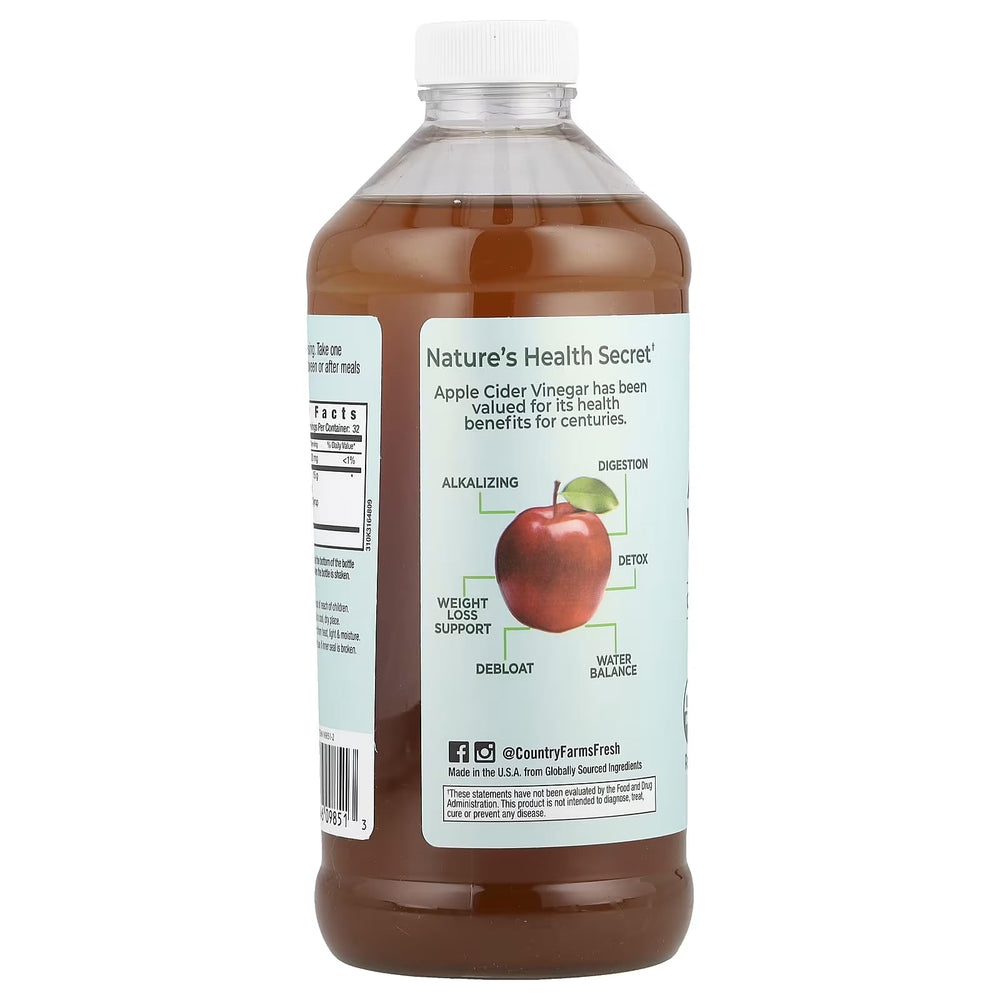 Country Farms ACV Tonic ingredients close-up featuring maple and ginger for immune support and cleansing