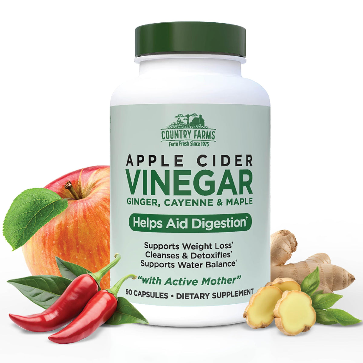 Country Farms Apple Cider Vinegar capsules bottle with 90 servings for balanced wellness