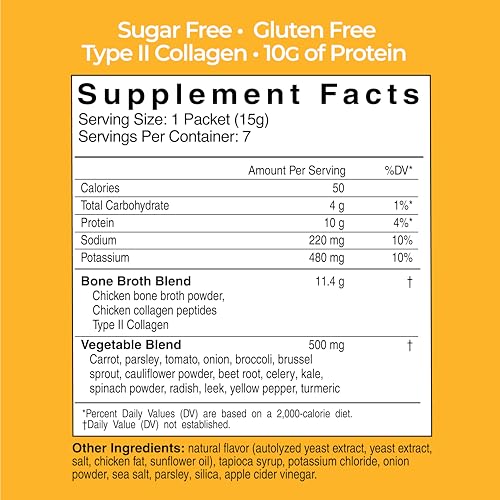 Country Farms Skinny Broth packets show a 7-day plan for quick, convenient nutrition.