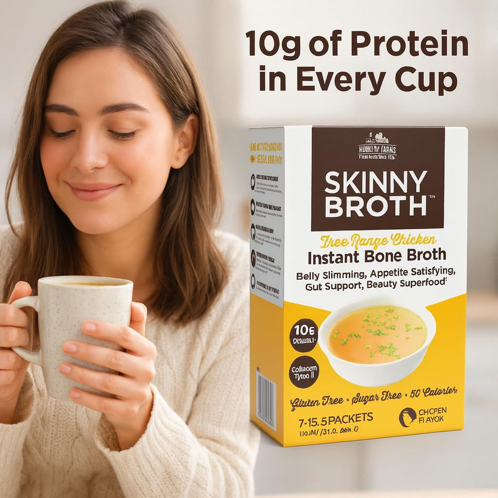 Country Farms Skinny Broth promotes healthy skin, hair, and nails with collagen.