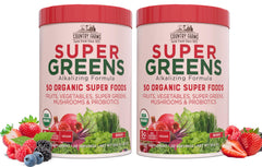 Country Farms Super Greens berry tub for daily nutrition with farm-fresh ingredients.