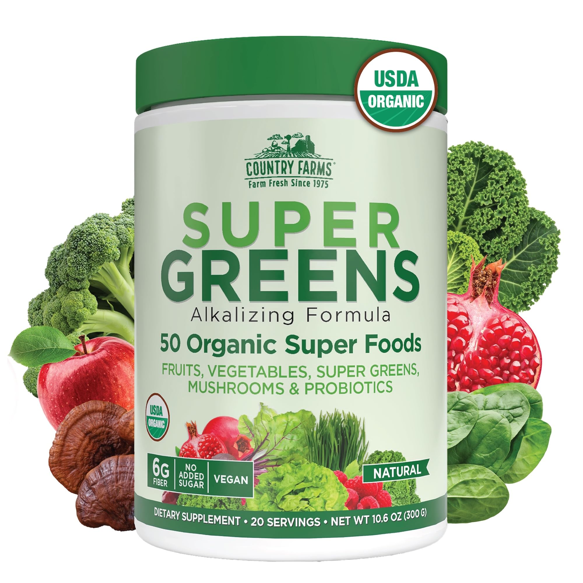 Country Farms Super Greens bottle pour for quick daily nutrition