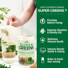 Country Farms Super Greens ingredients list highlights 50 organic foods