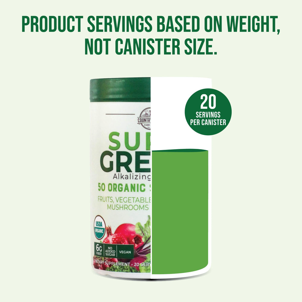 Country Farms Super Greens stirred into water for a refreshing drink