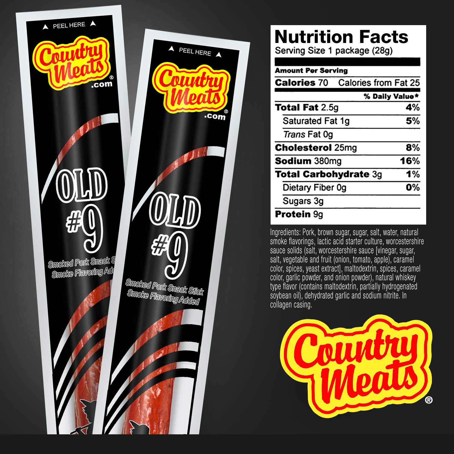Country Meats meat sticks pack front, lean meat quality and easy sharing
