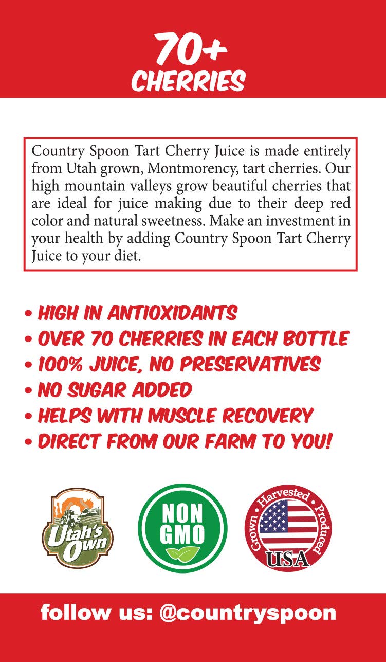 Pouring Country Spoon tart cherry juice, vibrant color and tart aroma