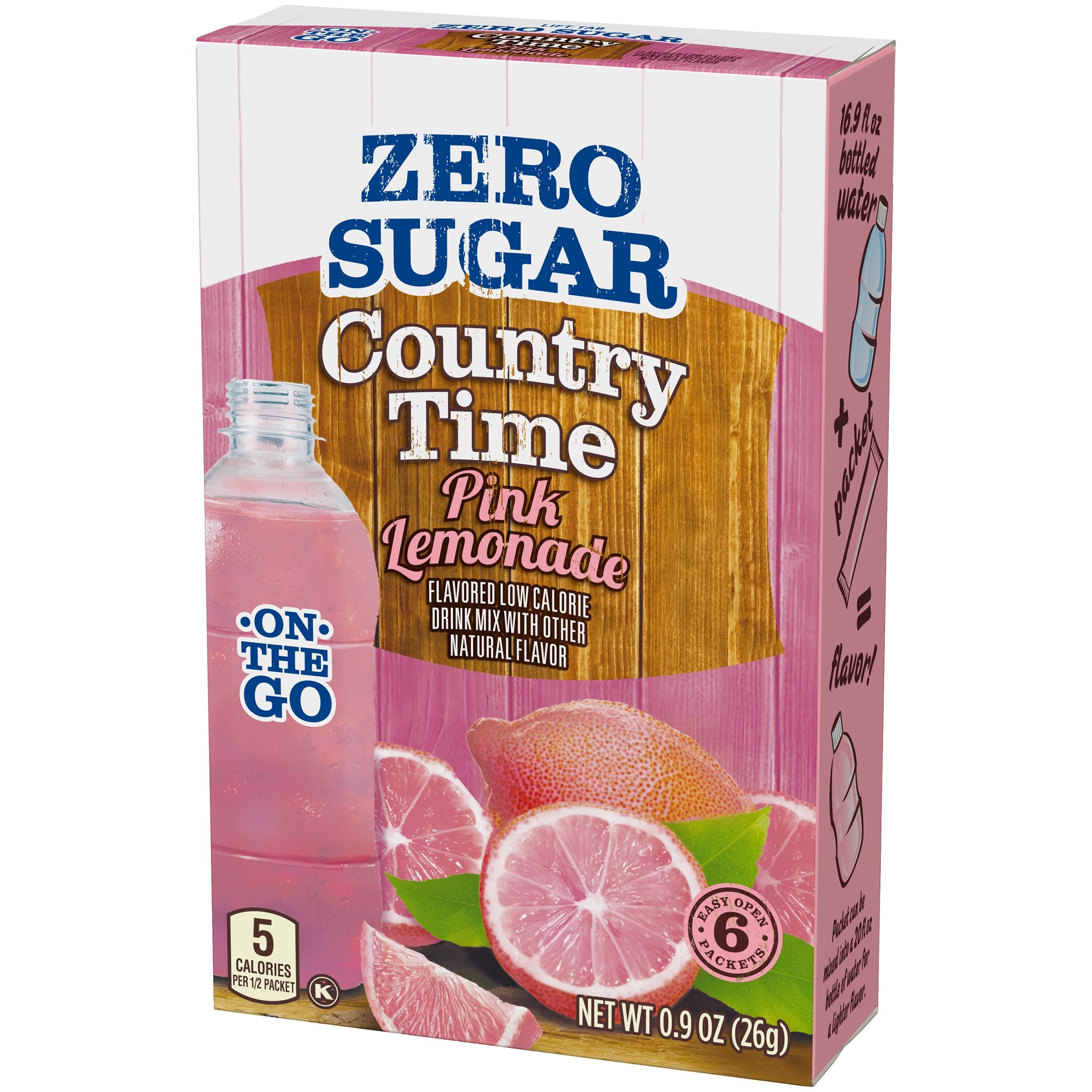 Country Time 72-count box of pink lemonade packets.