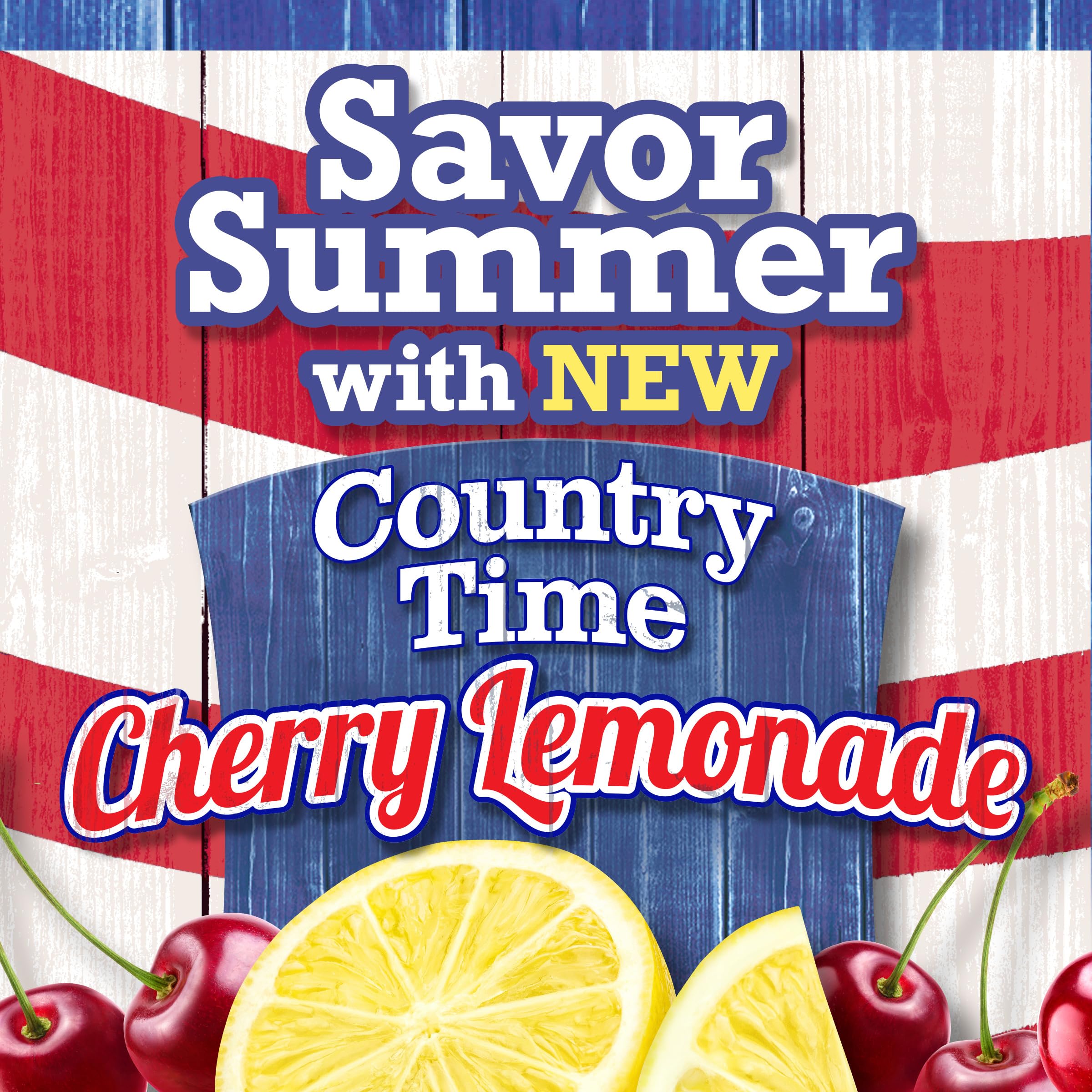 Country Time Cherry Lemonade glass with ice, ideal for hot days.