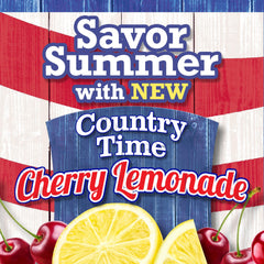 Country Time Cherry Lemonade glass with ice, ideal for hot days.