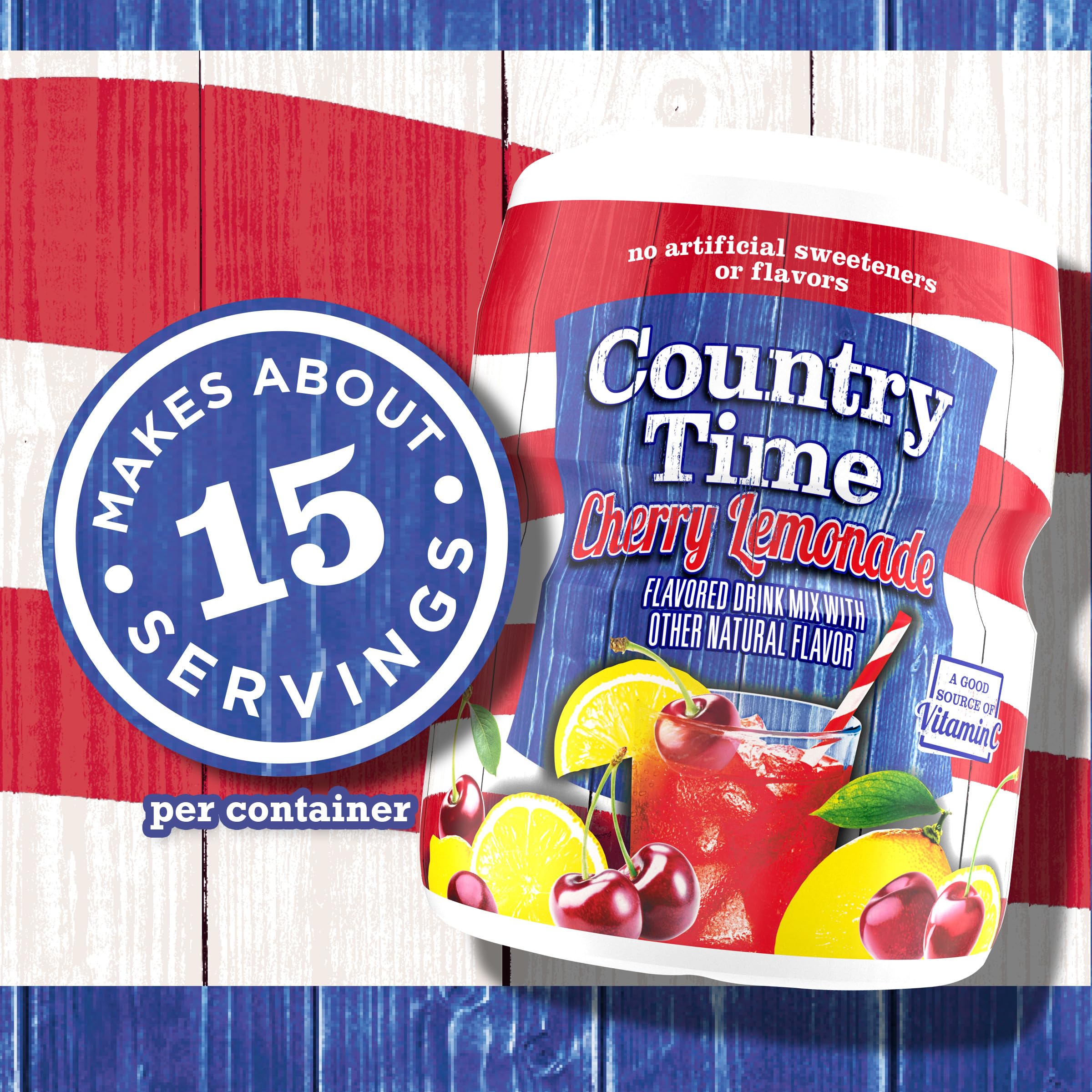 Country Time Cherry Lemonade at an outdoor cookout scene.