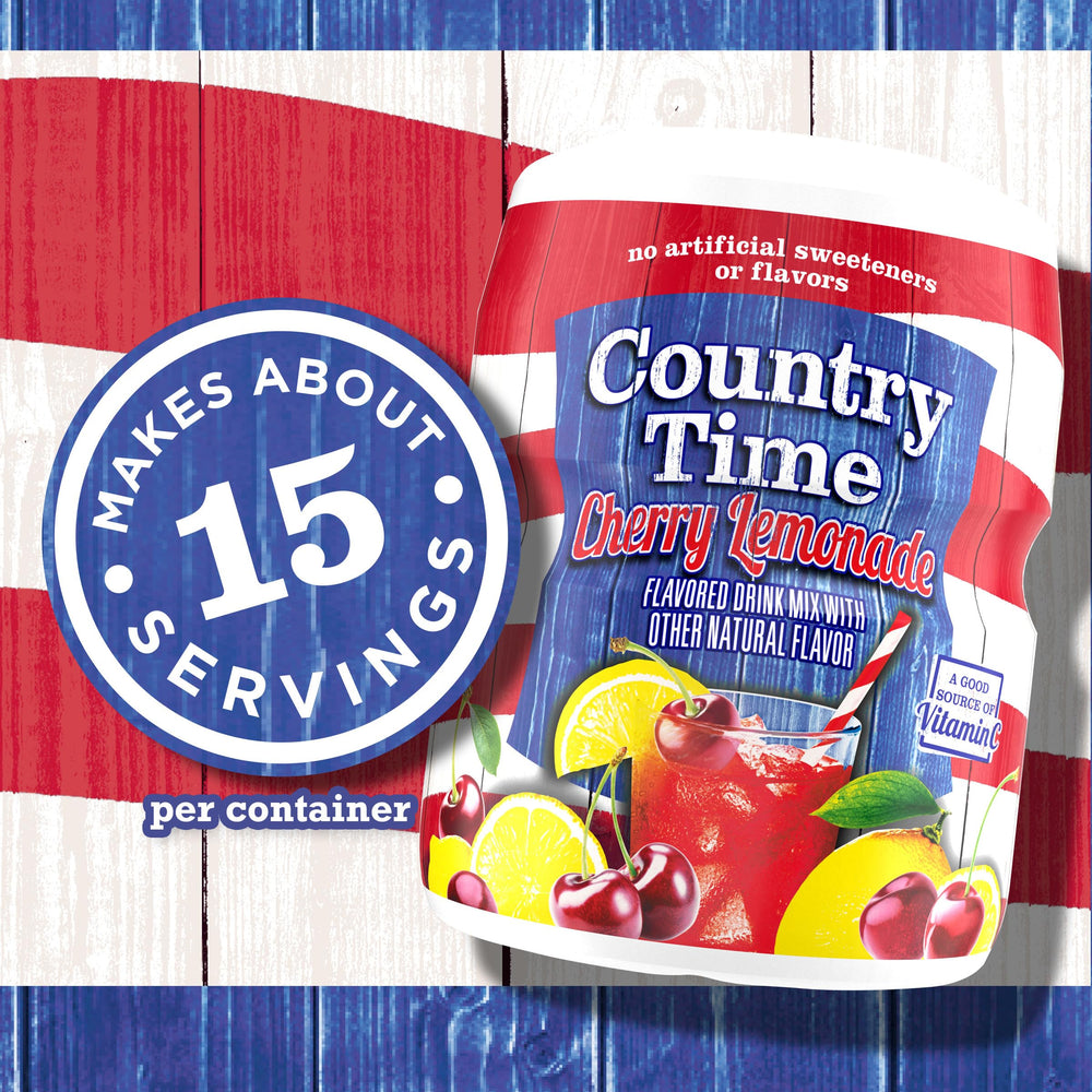 Country Time Cherry Lemonade at an outdoor cookout scene.