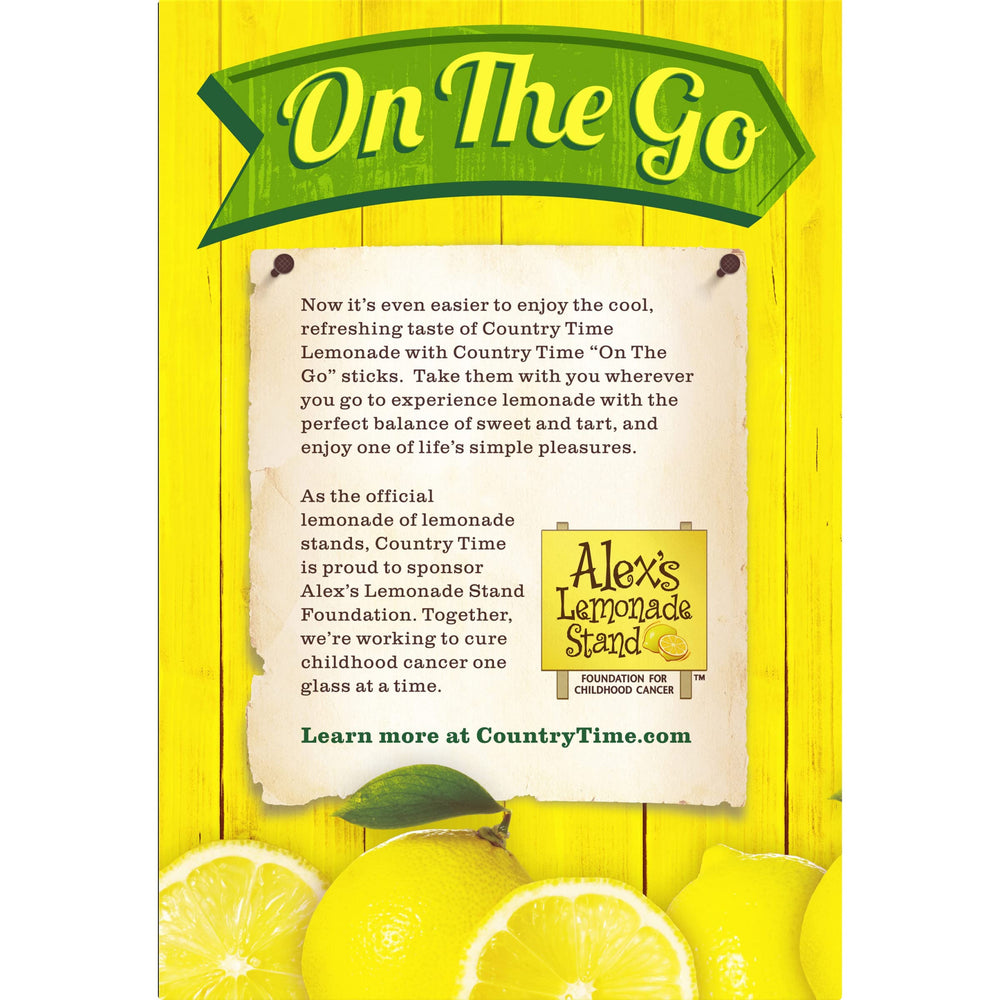 Country Time Lemonade boxes organized on shelf for family gatherings.