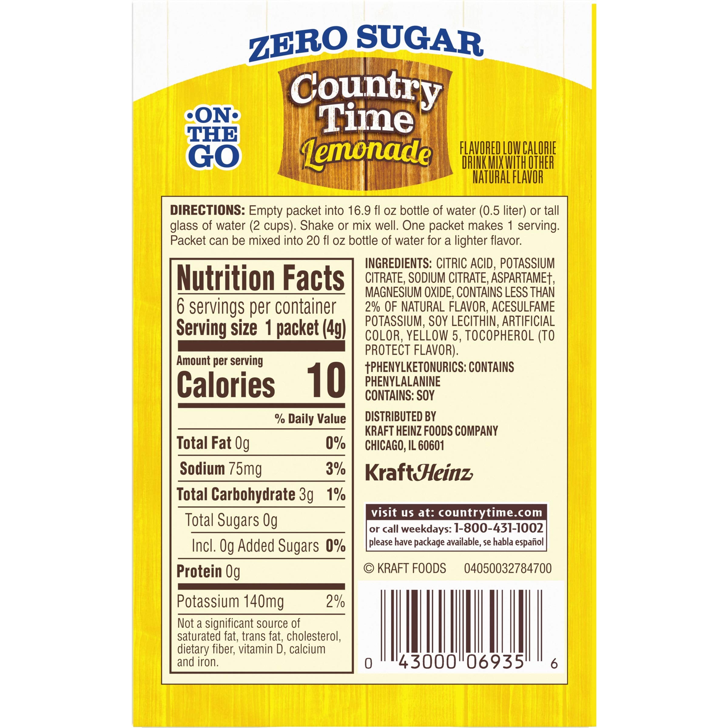 Country Time Lemonade Zero Sugar sachet dissolving in water for refreshment