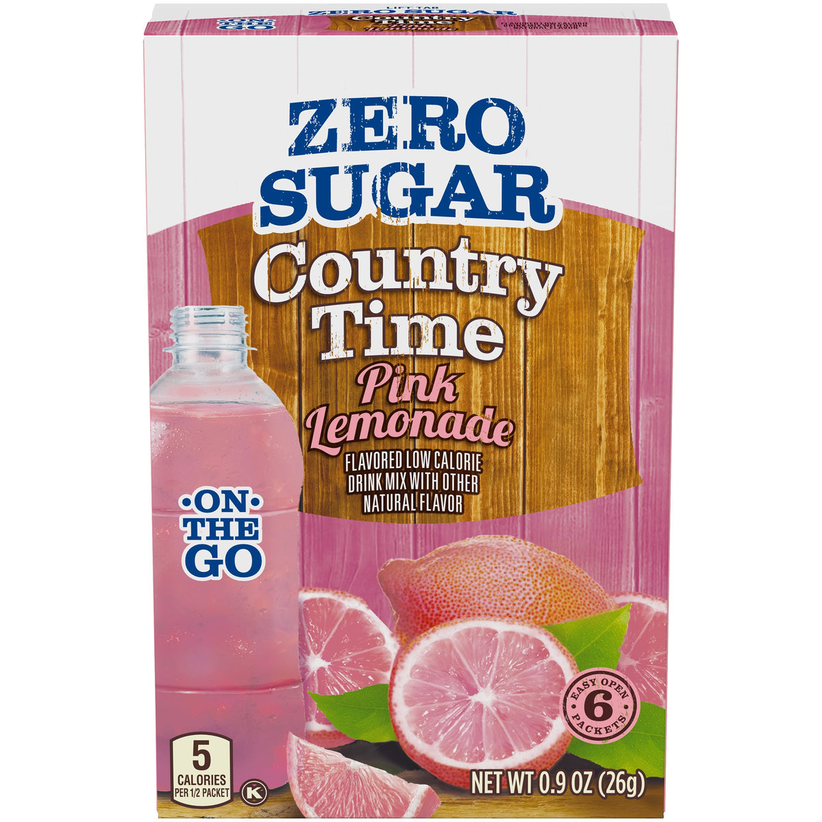 Country Time pink lemonade on-the-go packet for quick hydration.
