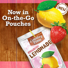 Country Time Strawberry Lemonade pouch packaging close-up highlighting real sugar sweetness