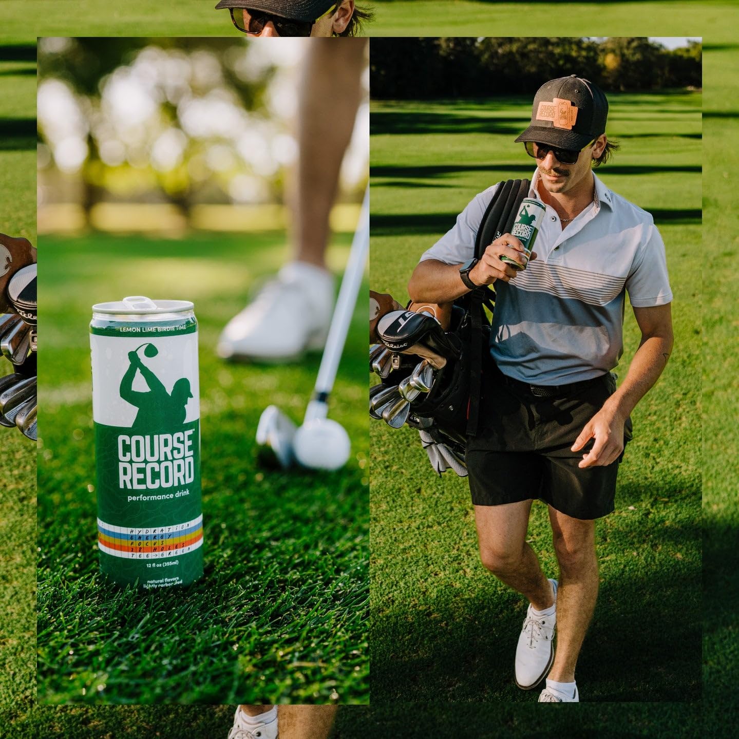 COURSE RECORD packaging ready-to-drink shows convenient hydration option.