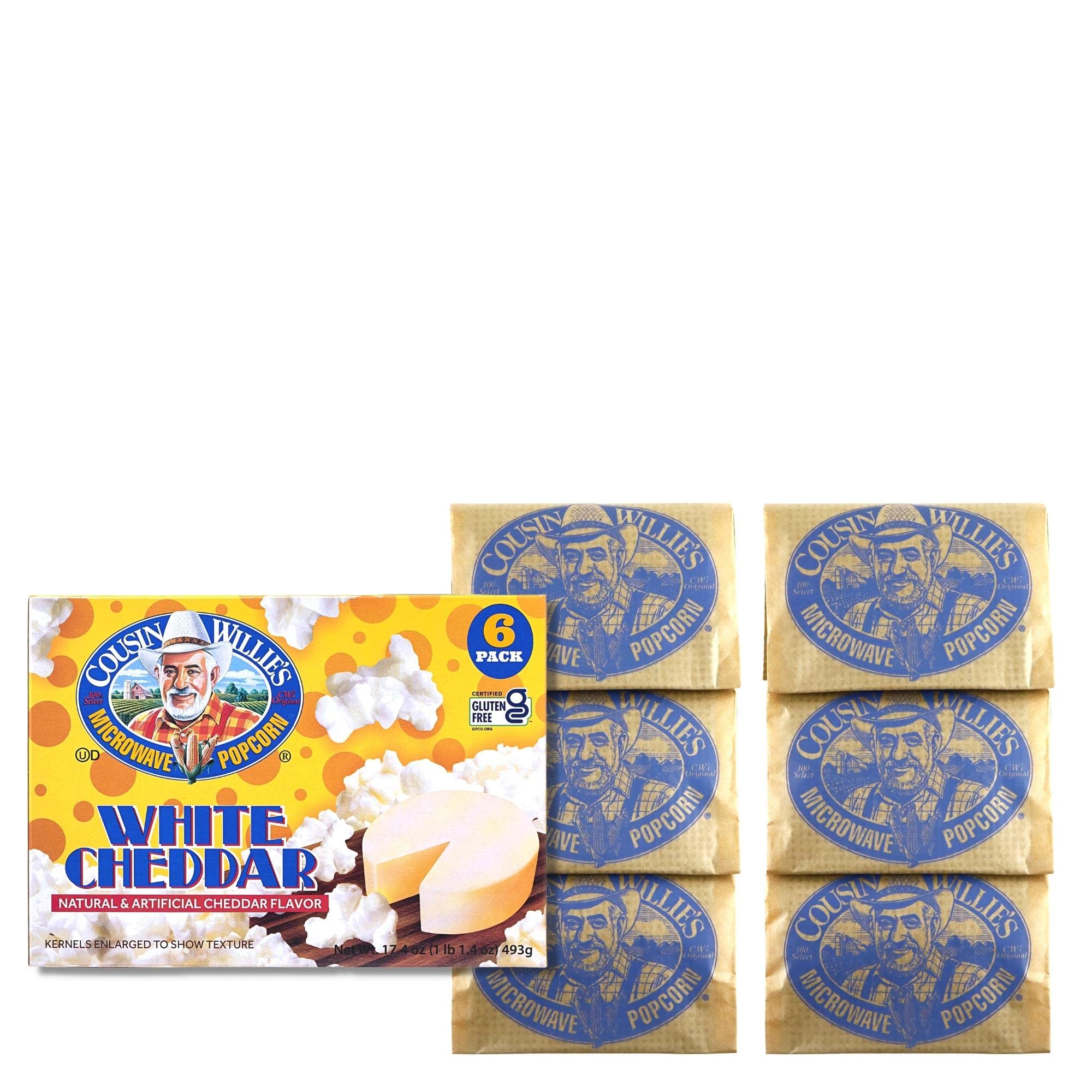 Cousin Willie's kernel closeup highlights wholesome whole-grain popcorn quality