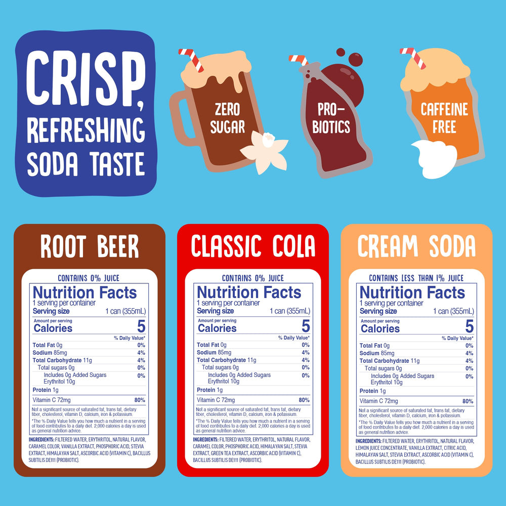 Cove Soda Cream Soda can showcasing zero sugar and vitamin C for a bright, dairy-free treat.